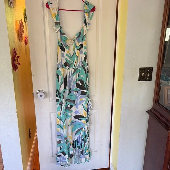 LASCANA Floral Ruffle BOHO Maxi Tropical Dress size 10 stretchy backless flowy - Picture 7 of 14